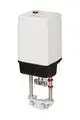 Danfoss elektrischer Stellantrieb in kompaktem Design, mit oberen Bedienelementen und Befestigungselementen für die Installation, konzipiert für Anwendungen in der Heizungsautomatisierung.
